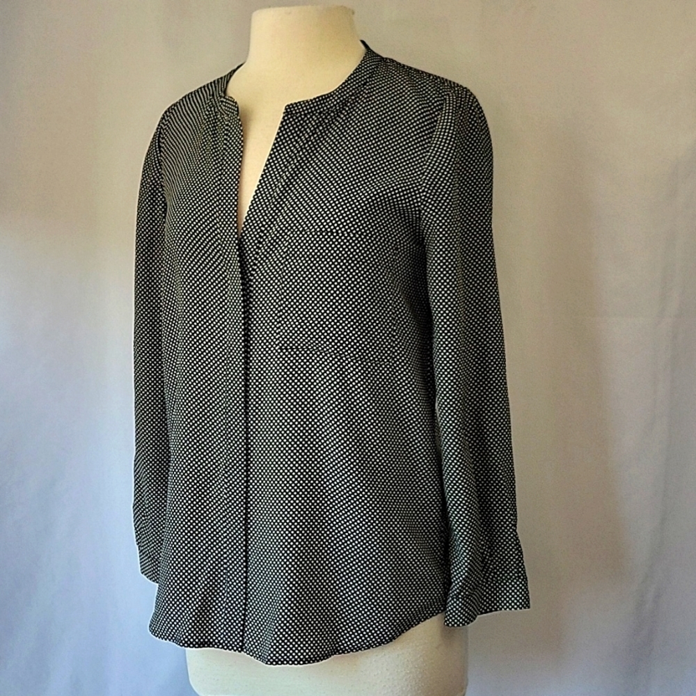 Joie Hanelli Diamond Print Silk Blouse Black & White Size Small